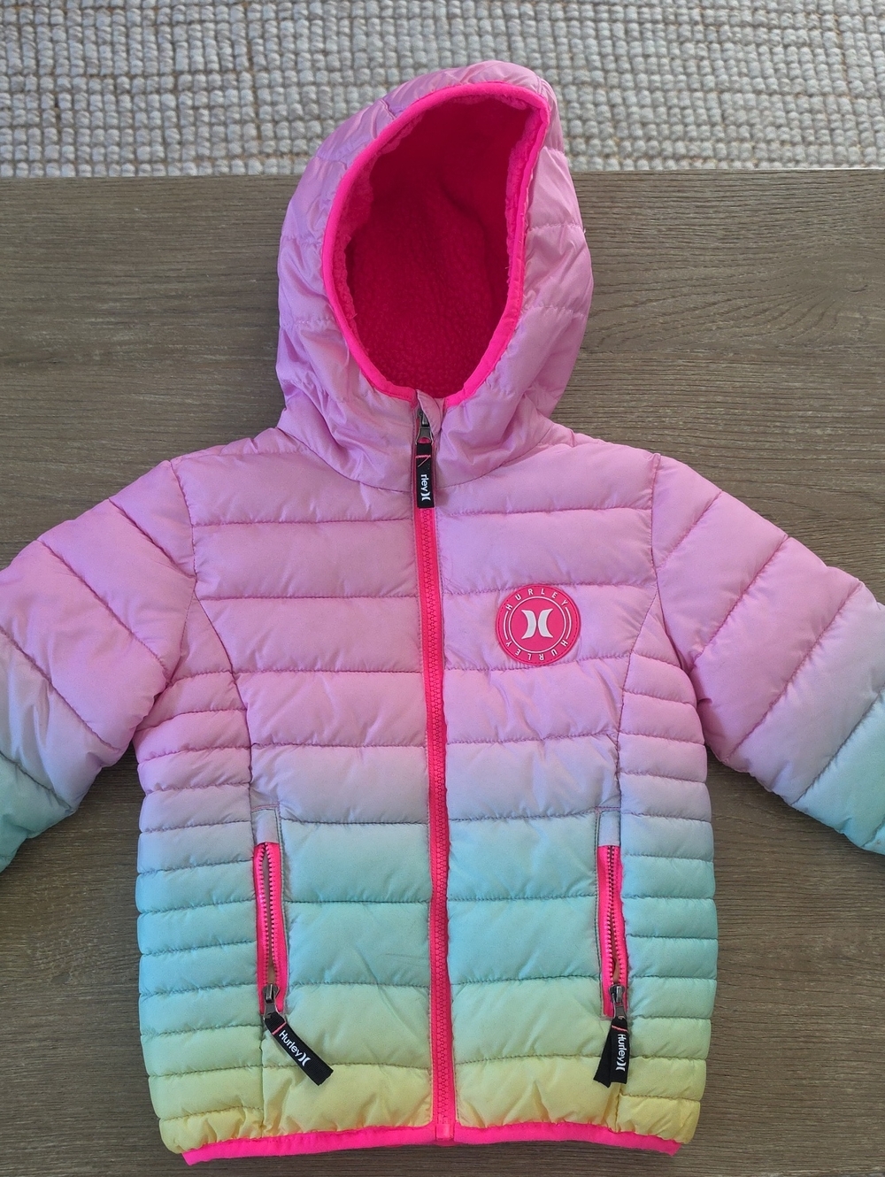 Hurley Girls' Pink to Pastel Ombre Hooded Puffer Jacket